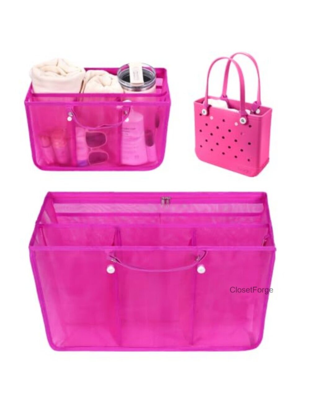 Beach Bag Organizer Insert - Ripstop Nylon Mesh, 6 Pockets, Tote Divider